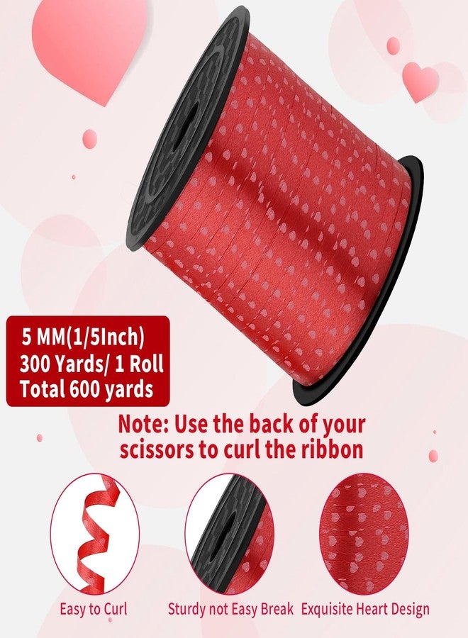 woric 600 Yards Valentine Ribbon 1/5 Inch Heart Curling Ribbon 2 Rolls 300 Yard Per Roll White Red Balloon String Ribbons for Gift Wrapping Birthday Party Valentine's Day Decorations - Image 2